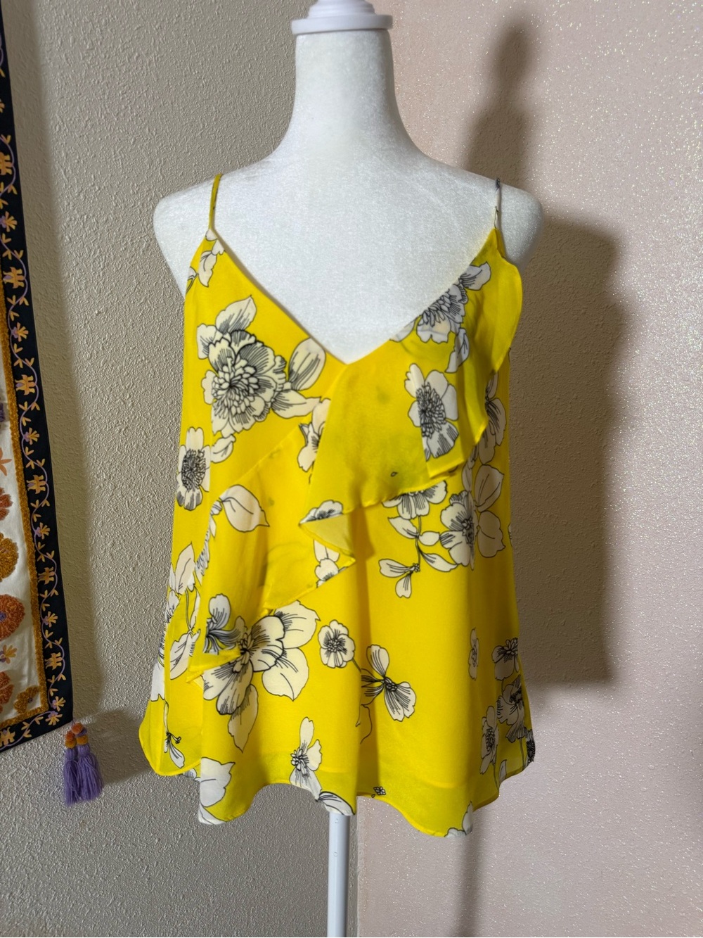 Alice + Olivia Bright Yellow Floral Ruffle Camisole